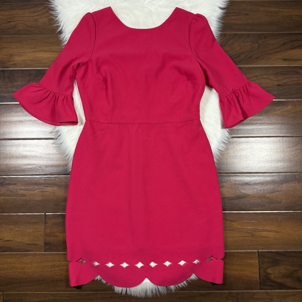 Adelyn Rae Women's Size Large Pink Bell Sleeve Blair Scallop Hem Dress